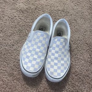 Light purplish/blue and off white checkered vans